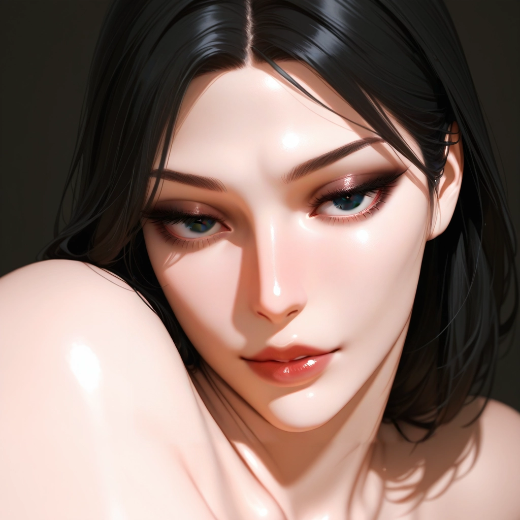 1girl, solo, looking at viewer, black hair, makeup, lips · Yamete.gg