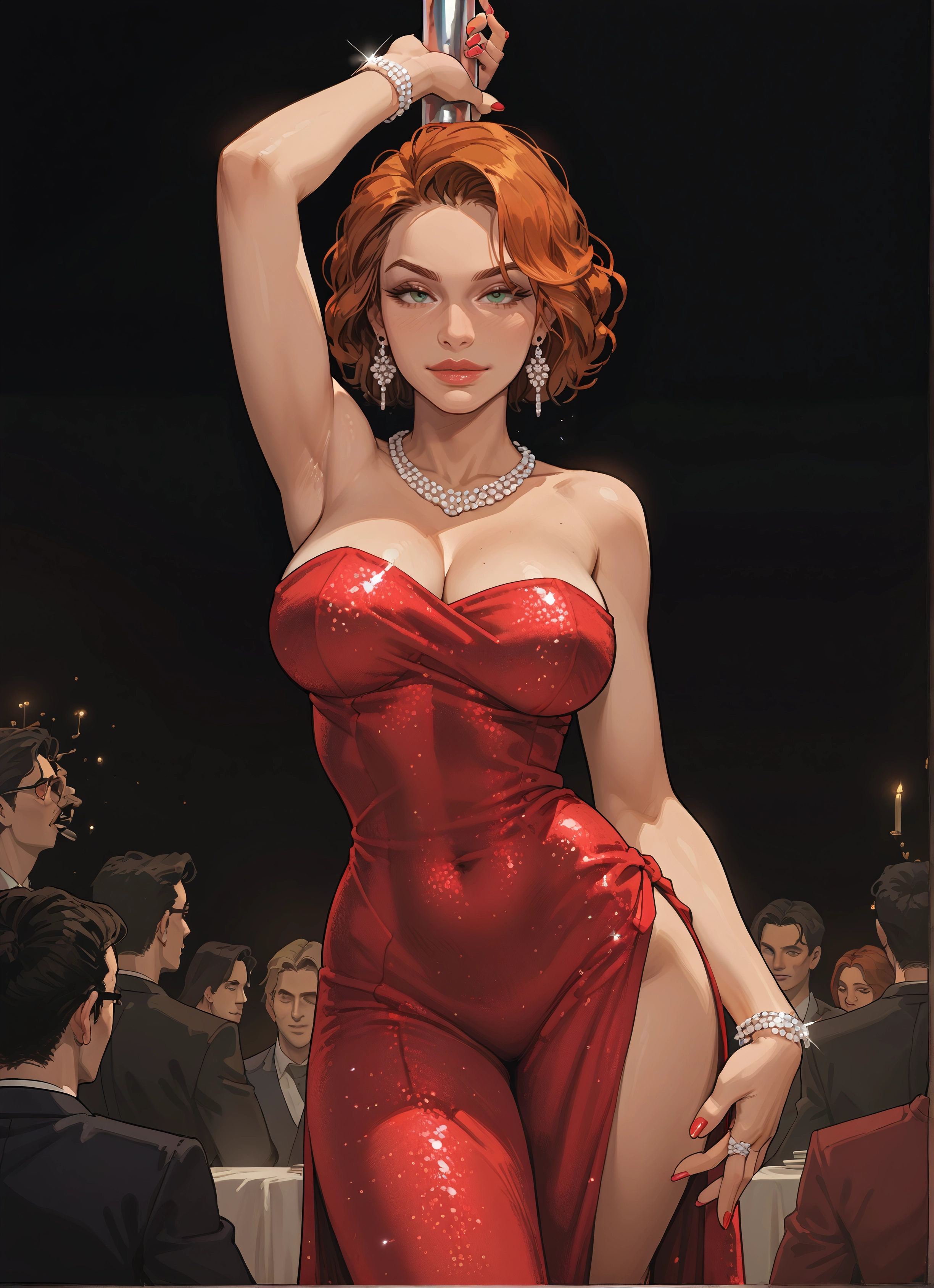 breasts, dress, jewelry, 1girl, earrings, cleavage · Yamete.gg