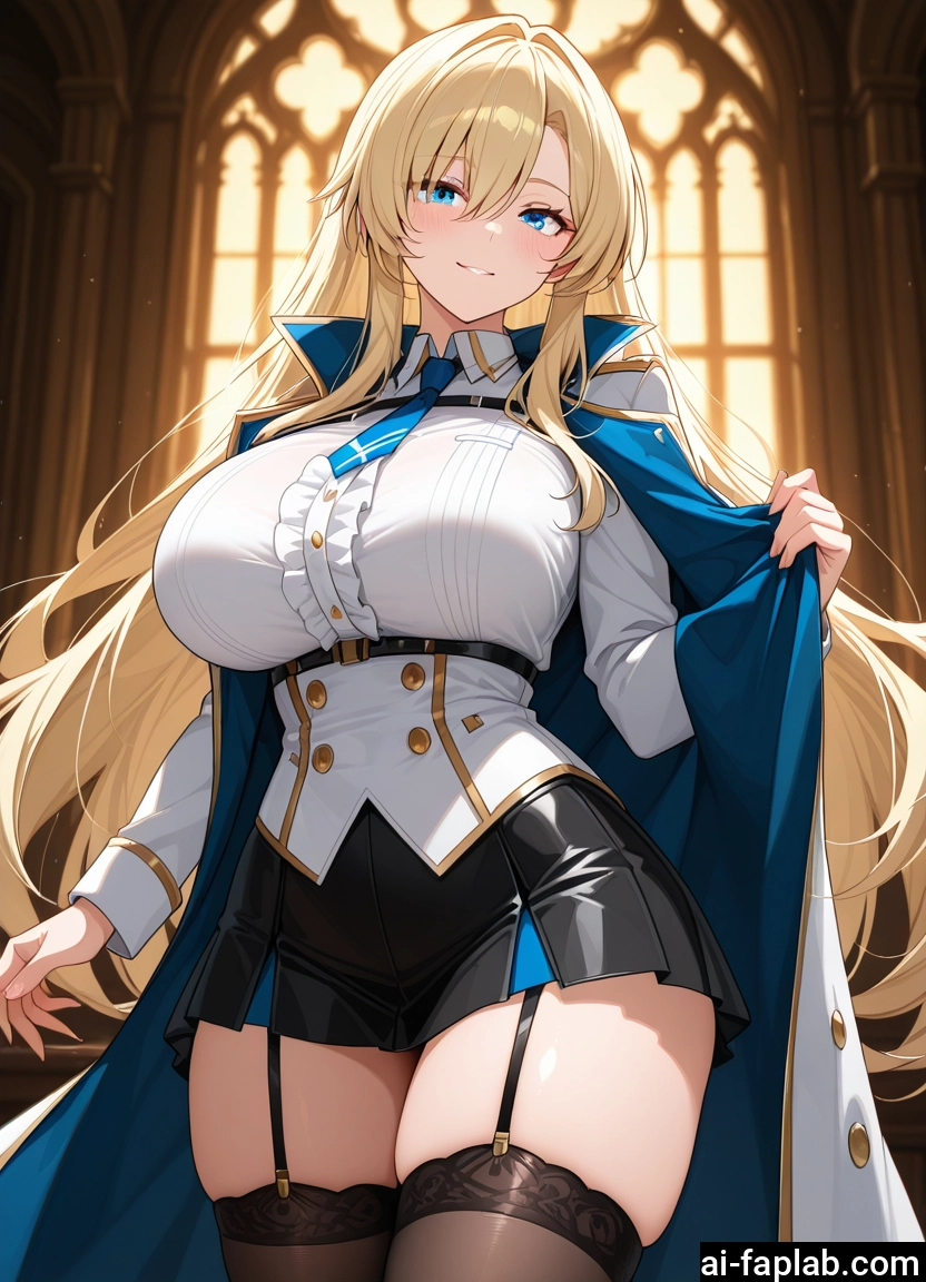 1girl, breasts, long hair, thighhighs, blonde hair, blue eyes