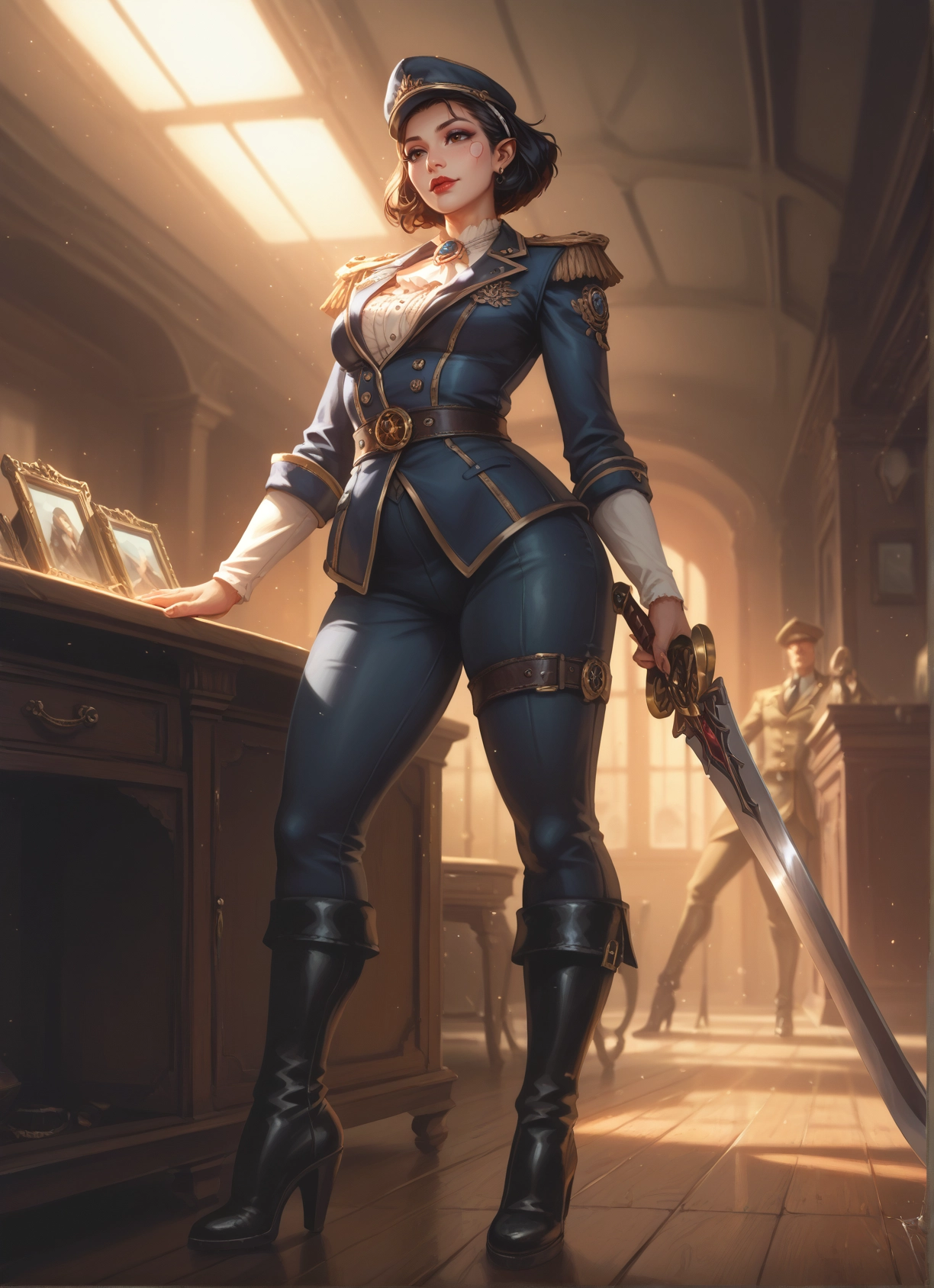 weapon, sword, 1girl, boots, hat, uniform · Yamete.gg