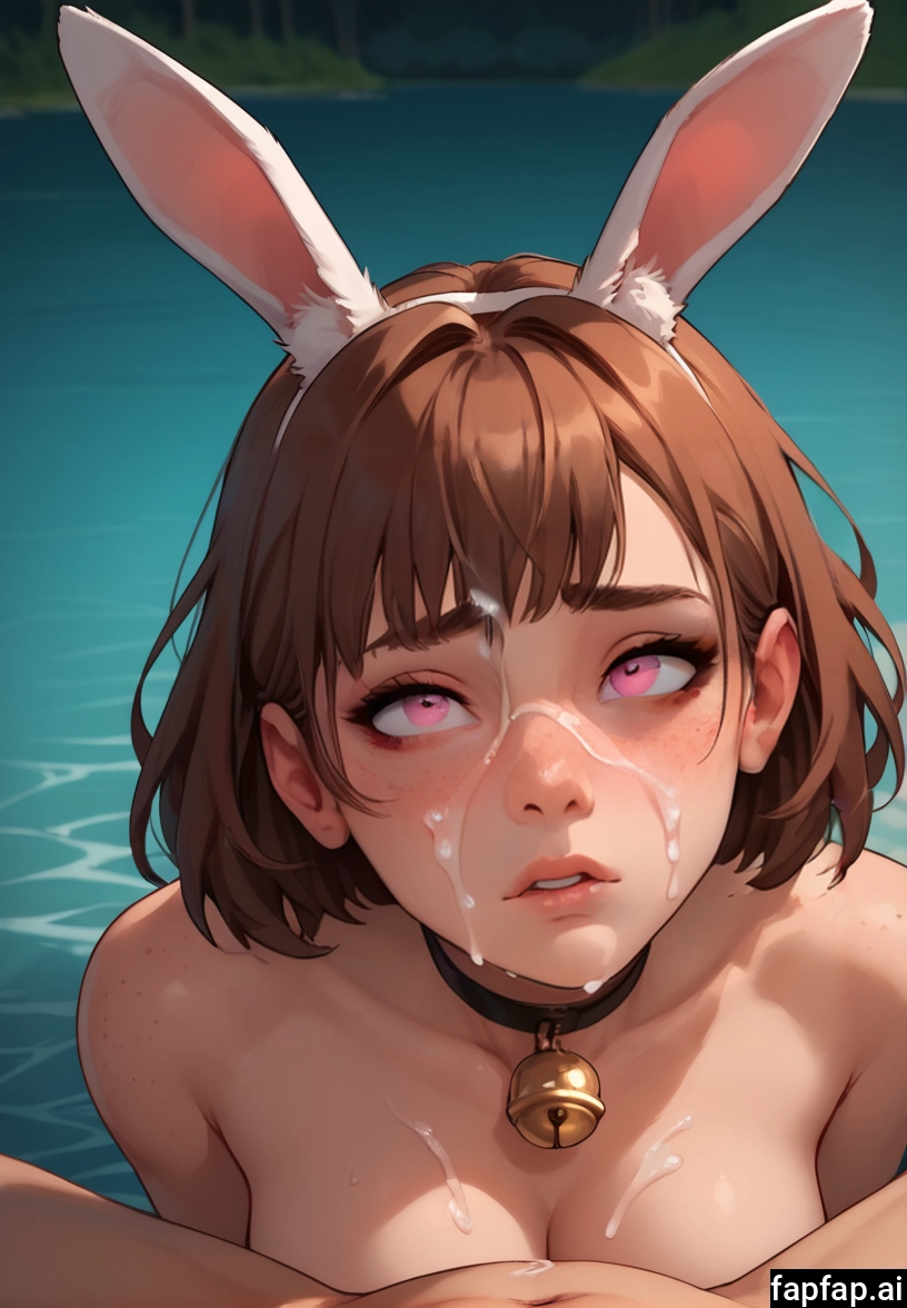 animal ears, bell, breasts, brown hair, rabbit ears, facial · Yamete.gg