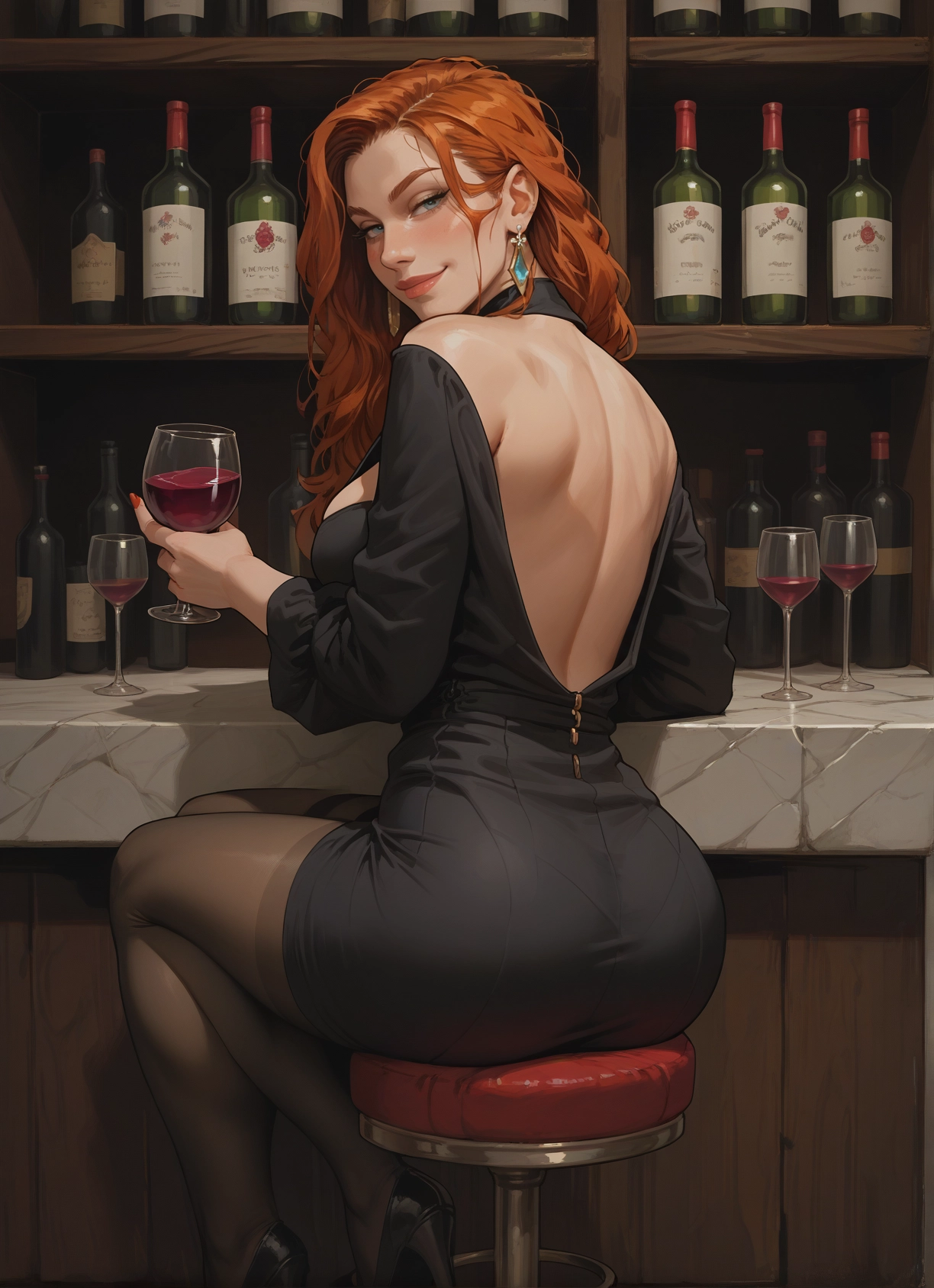 1girl, jewelry, pantyhose, cup, earrings, ass · Yamete.gg