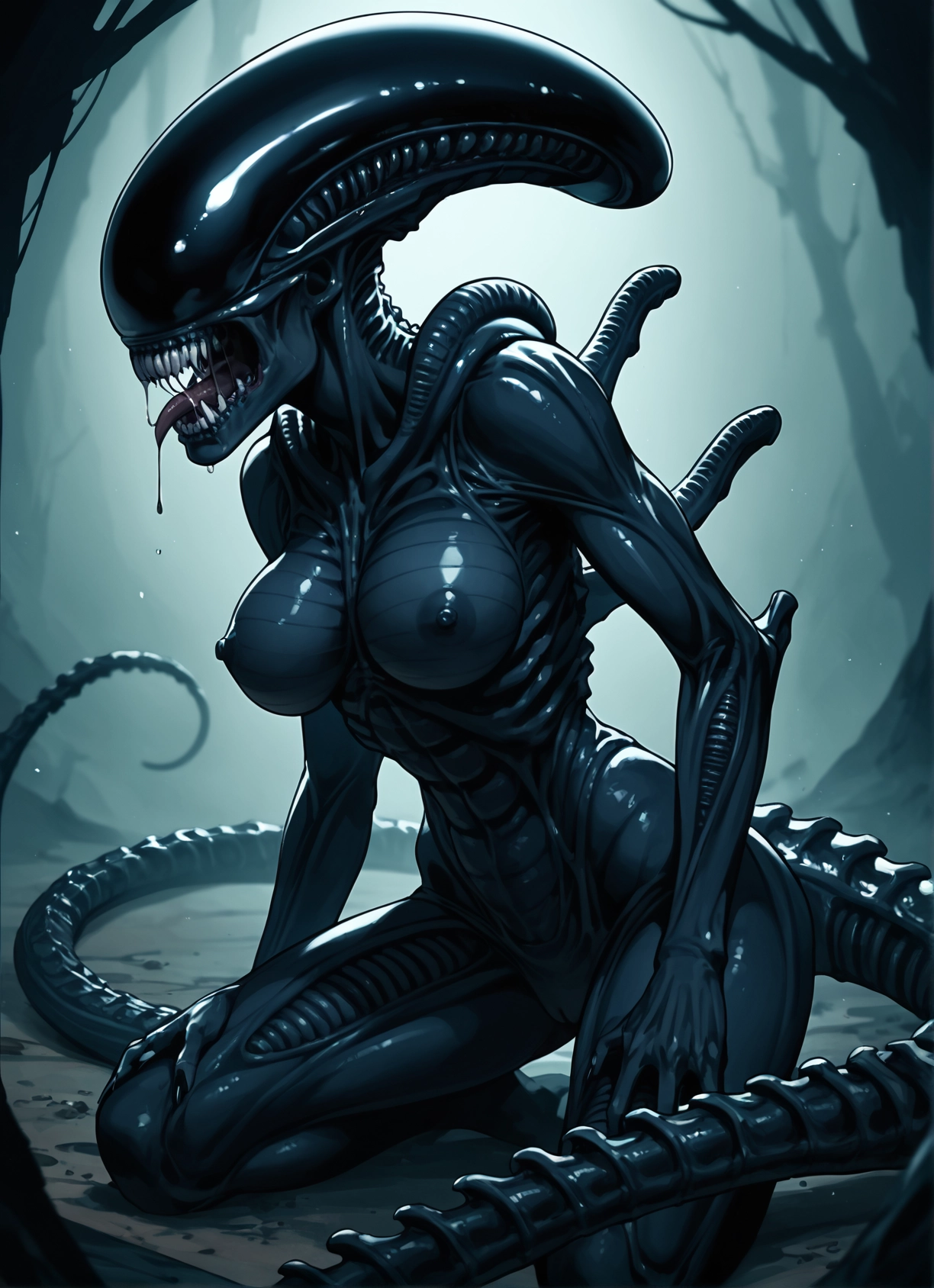 1girl, breasts, tongue, solo, teeth, nipples · Yamete.gg