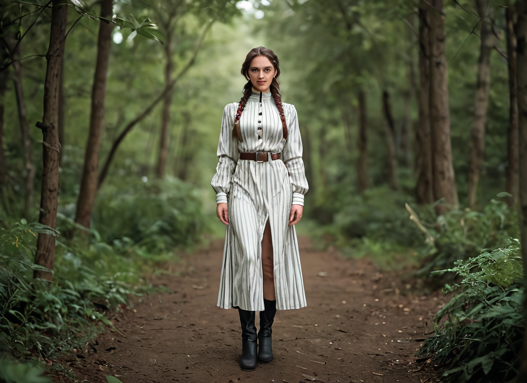 1girl, solo, braid, boots, nature, brown hair · Yamete.gg