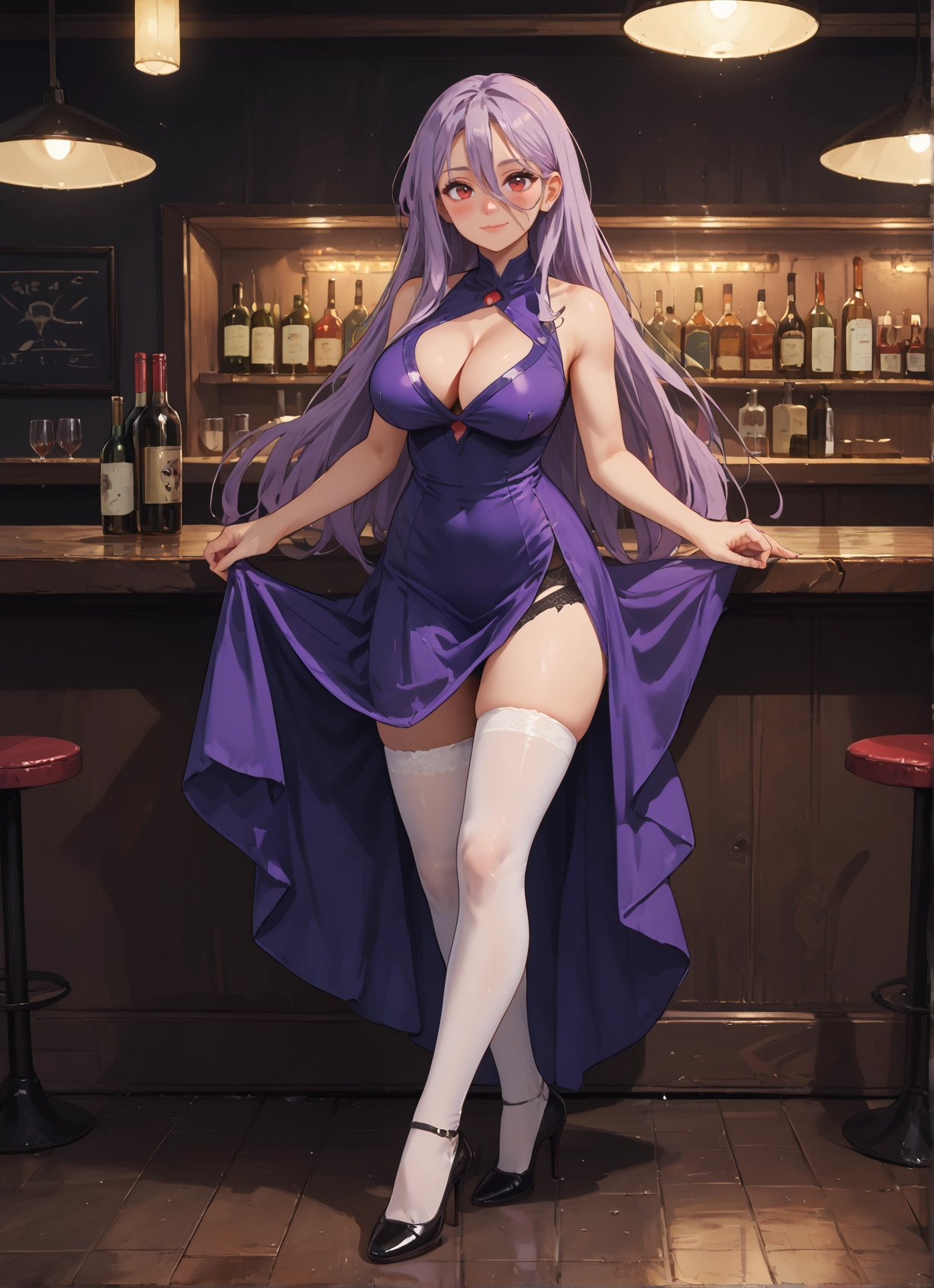 breasts, 1girl, thighhighs, dress, long hair, white legwear · Yamete.gg