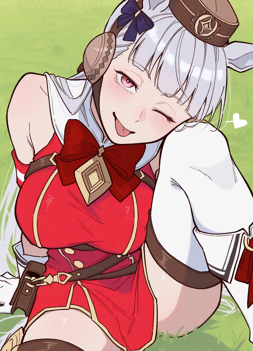 1girl, animal ears, horse ears, tongue, tongue out, one eye closed · Yamete.gg