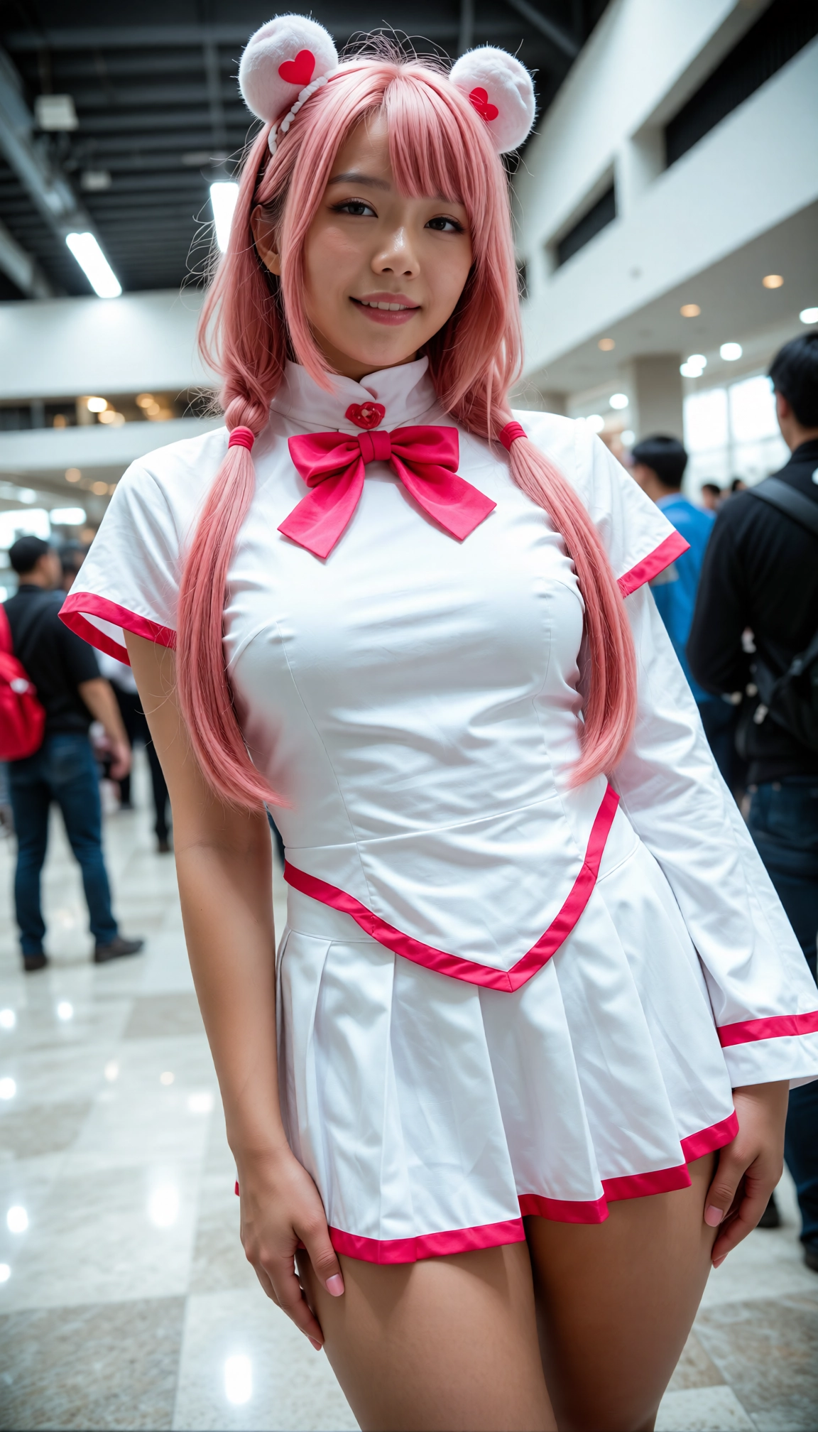 1girl, cosplay, animal ears, pink hair, looking at viewer, skirt · Yamete.gg