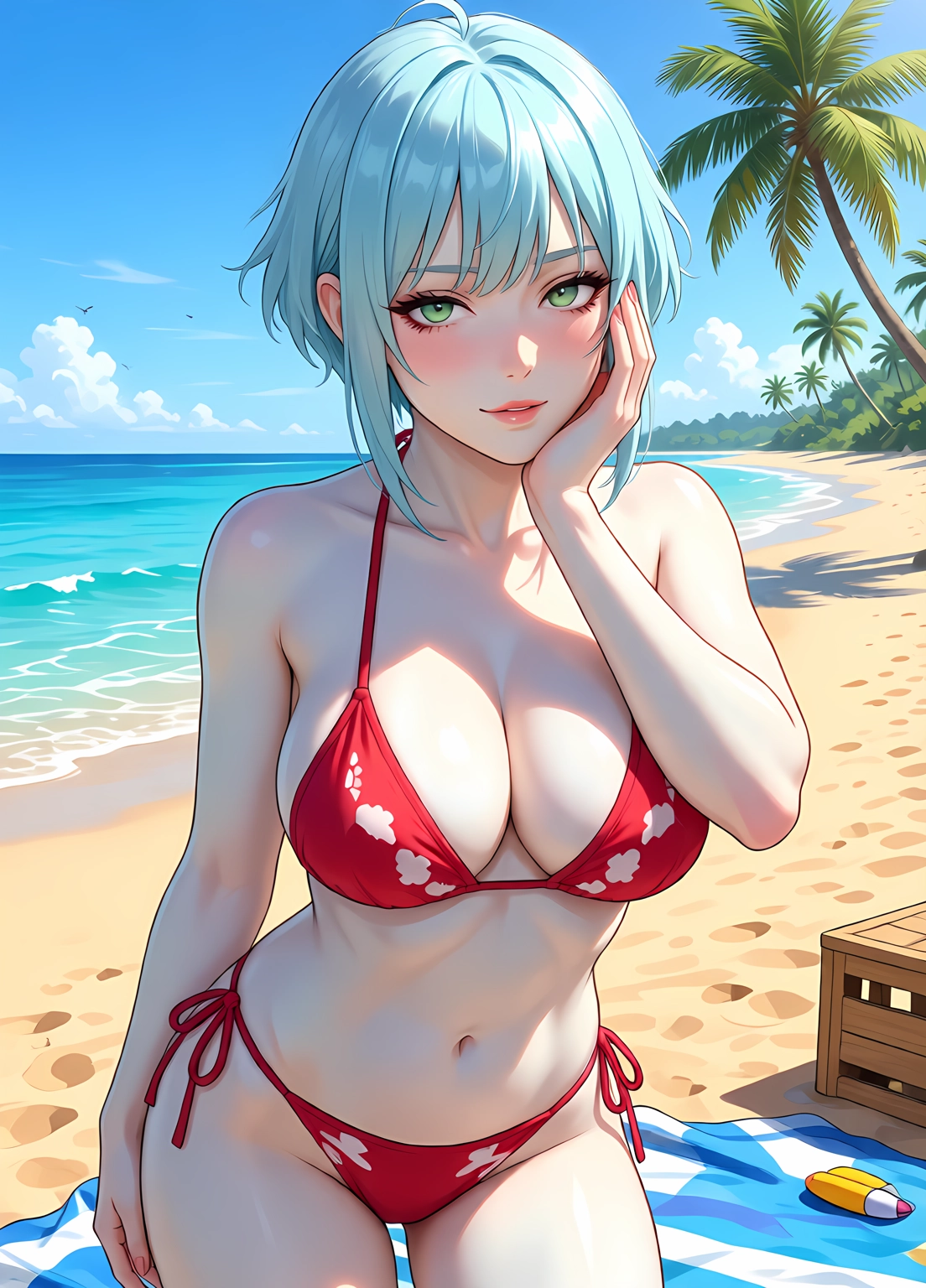 1girl, outdoors, solo, breasts, red bikini, swimsuit · Yamete.gg