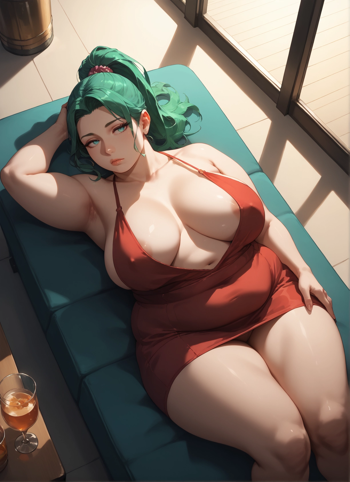 1girl, breasts, dress, solo, thighs, red dress · Yamete.gg