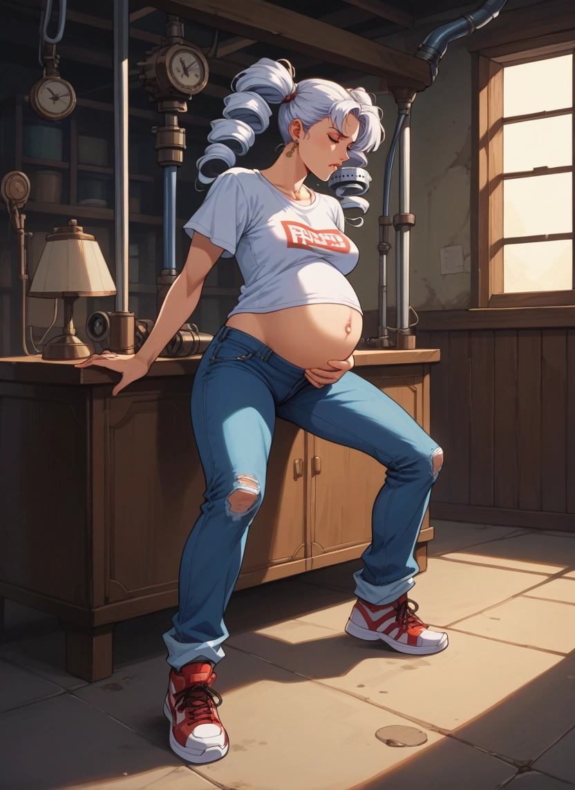 1girl, pants, solo, torn clothes, denim, shoes · Yamete.gg