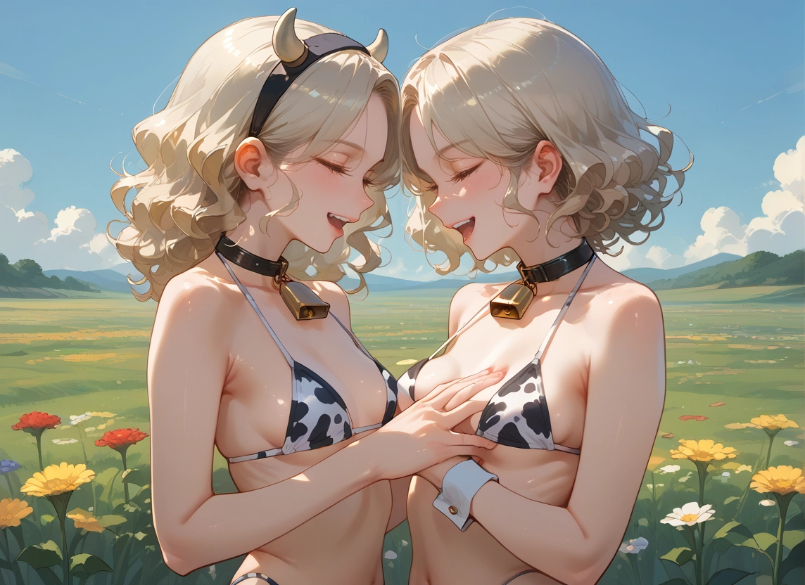 multiple girls, 2girls, swimsuit, bikini, flower, animal print · Yamete.gg