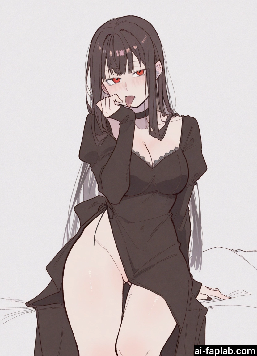 1girl, breasts, long hair, red eyes, tongue, tongue out · Yamete.gg