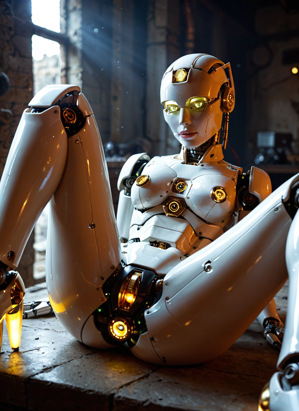 1girl, solo, sitting, robot joints, spread legs, breasts · Yamete.gg