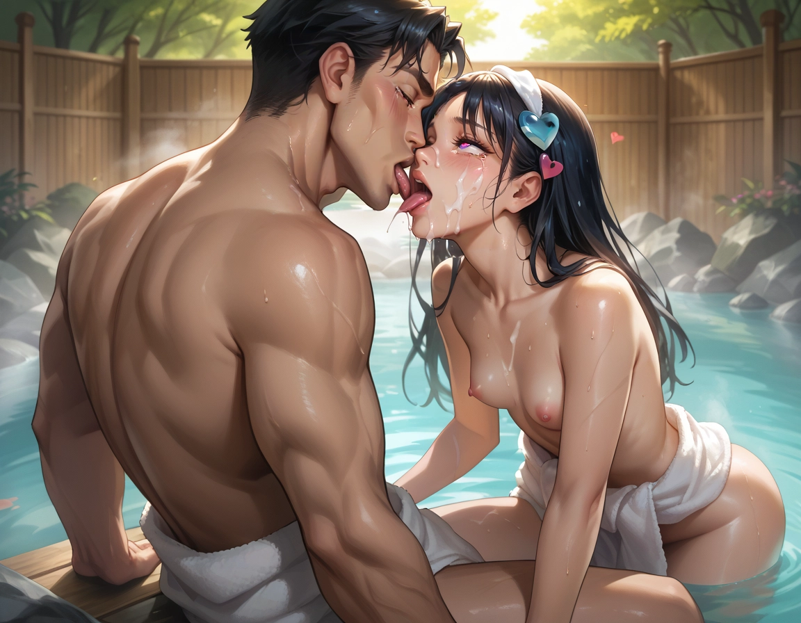 1girl, 1boy, tongue, tongue out, towel, breasts · Yamete.gg