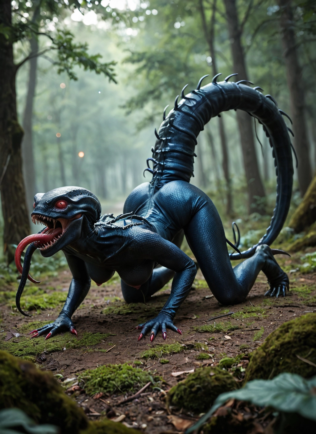 1girl, breasts, tongue, all fours, nature, forest · Yamete.gg