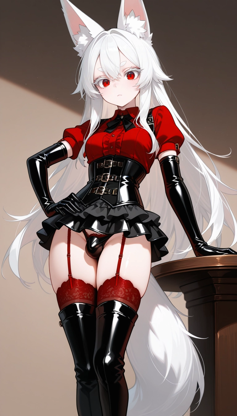 gloves, solo, thighhighs, red eyes, animal ears, elbow gloves · Yamete.gg