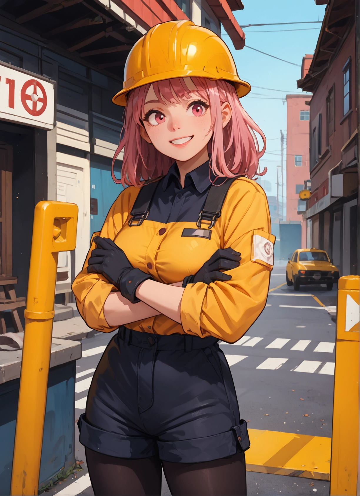 1girl, gloves, pink hair, smile, pantyhose, solo · Yamete.gg