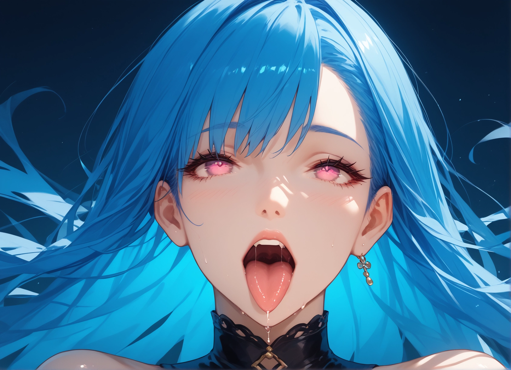 1girl, solo, tongue, jewelry, earrings, tongue out · Yamete.gg