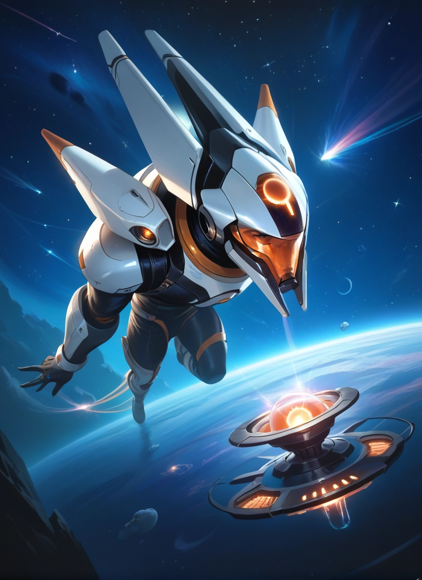 space, planet, star (sky), robot, solo, sky · Yamete.gg