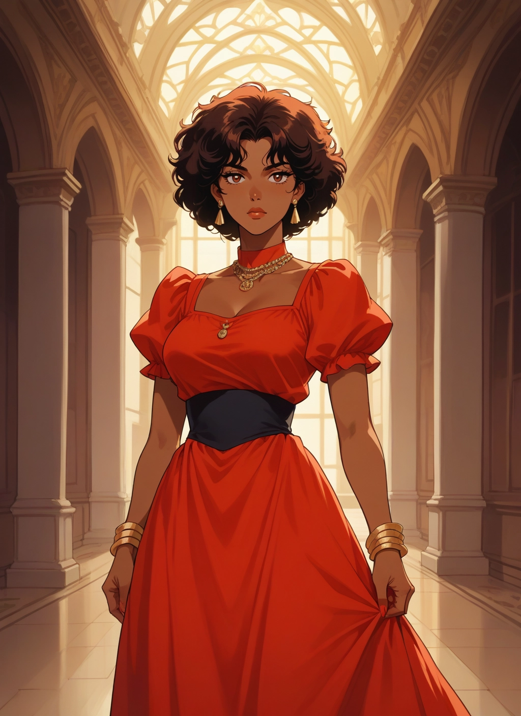 1girl, jewelry, solo, dress, dark-skinned female, dark skin · Yamete.gg