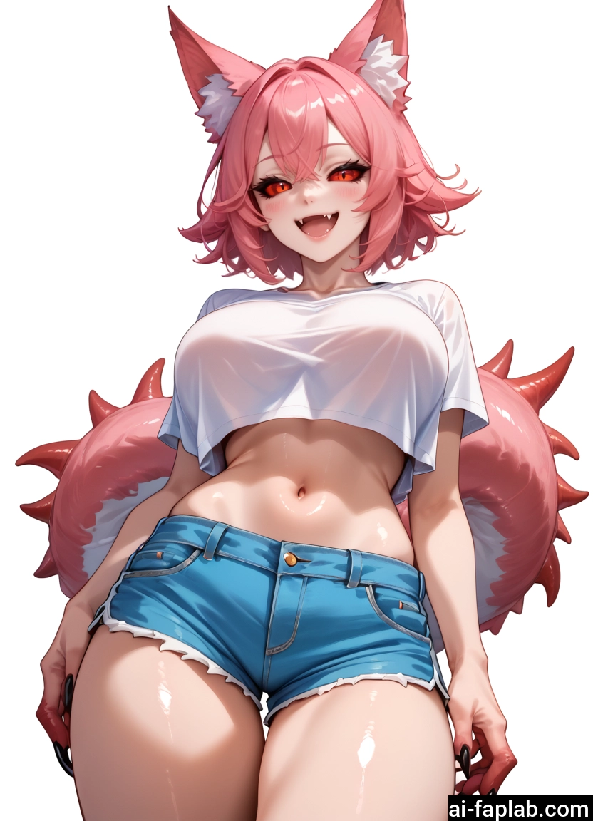 1girl, animal ears, breasts, shorts, navel, pink hair · Yamete.gg