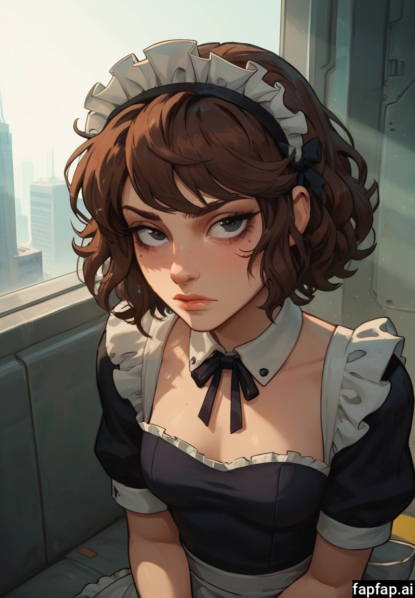 1girl, solo, maid, brown hair, maid headdress, looking at viewer