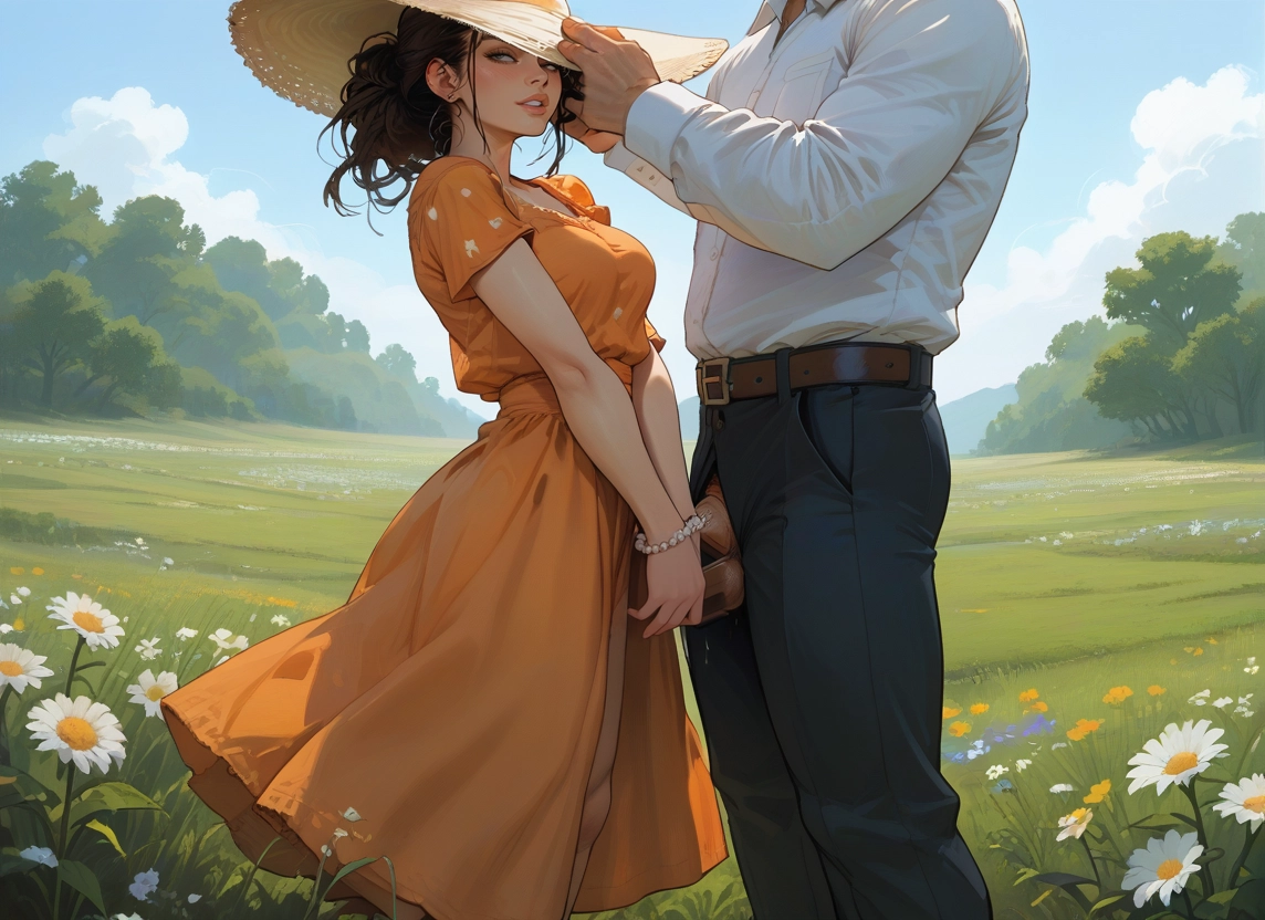 1girl, dress, outdoors, 1boy, penis, hat · Yamete.gg