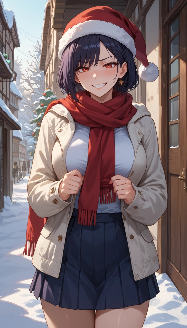 skirt, scarf, hat, smile, santa hat, jewelry · Yamete.gg
