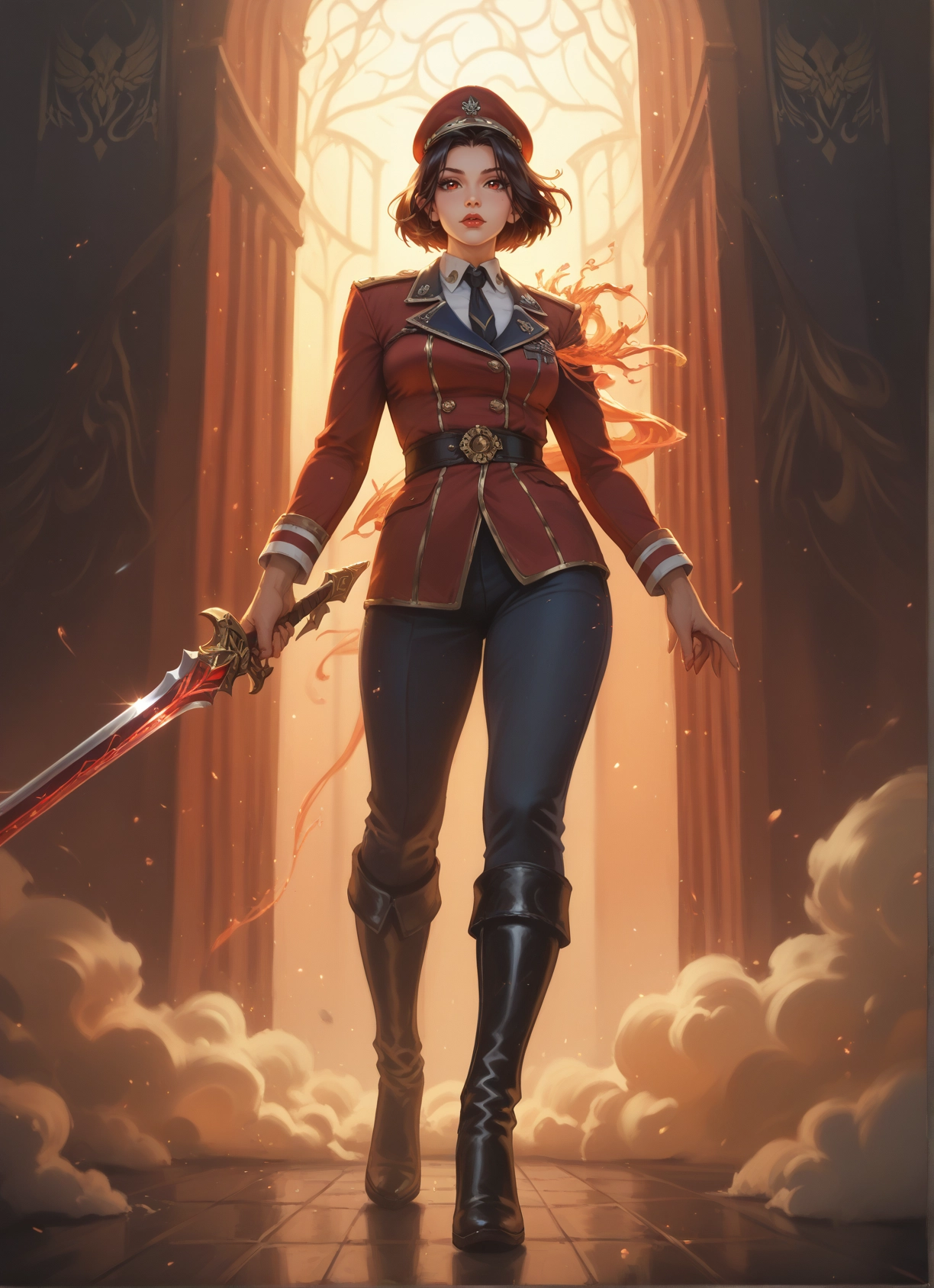 1girl, weapon, sword, solo, boots, hat · Yamete.gg