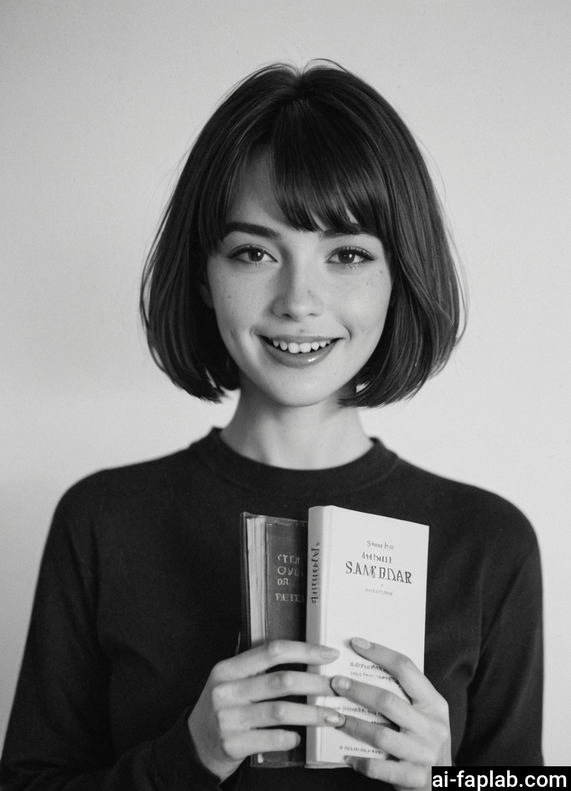 1girl, greyscale, monochrome, solo, short hair, book