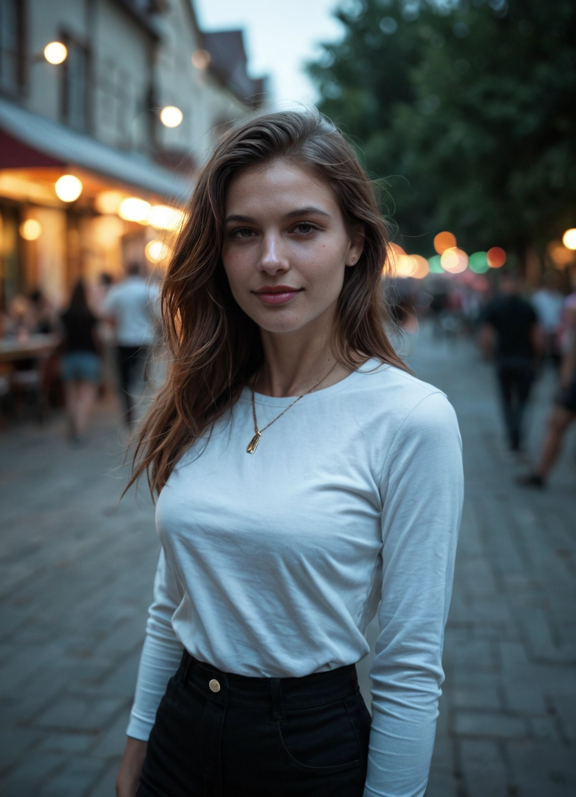 realistic, 1girl, jewelry, long hair, outdoors, blurry · Yamete.gg