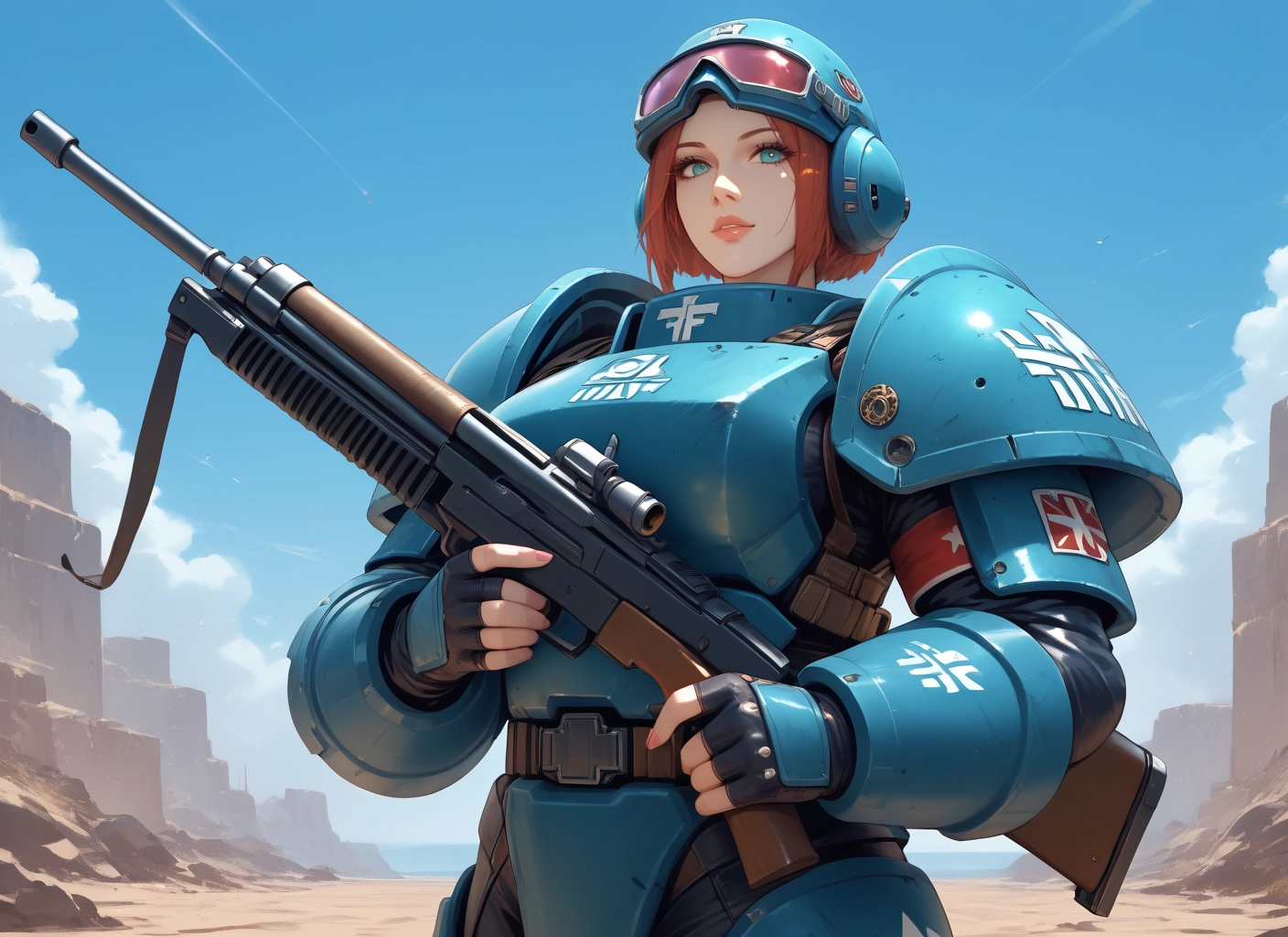 1girl, weapon, gun, solo, gloves, fingerless gloves · Yamete.gg