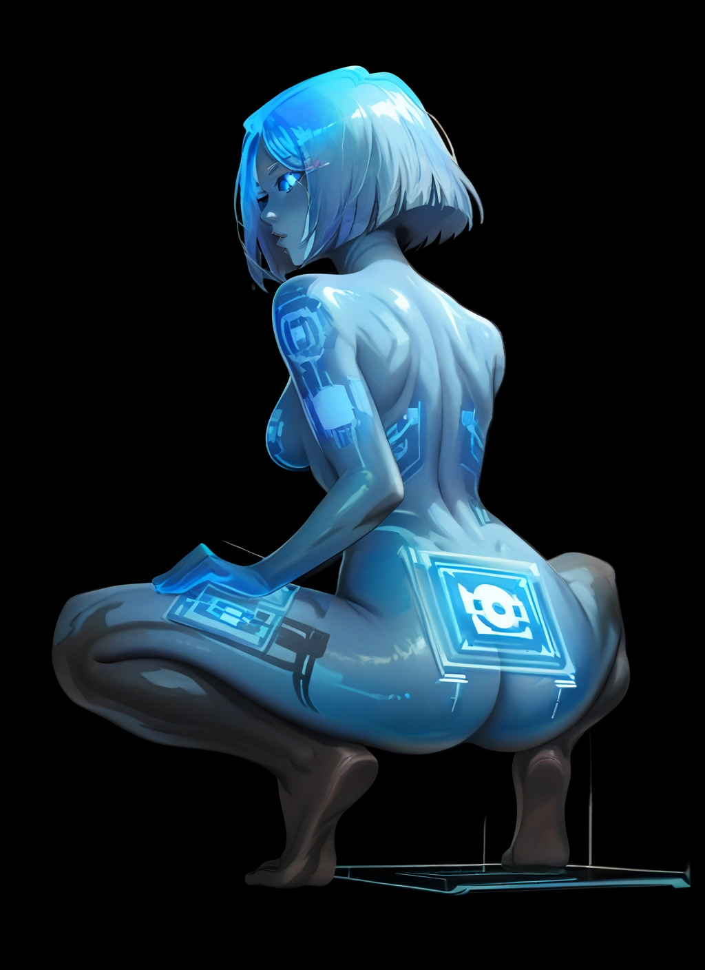 1girl, ass, solo, squatting, blue eyes, short hair · Yamete.gg