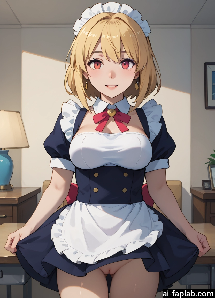1girl, solo, pussy, breasts, maid, maid headdress