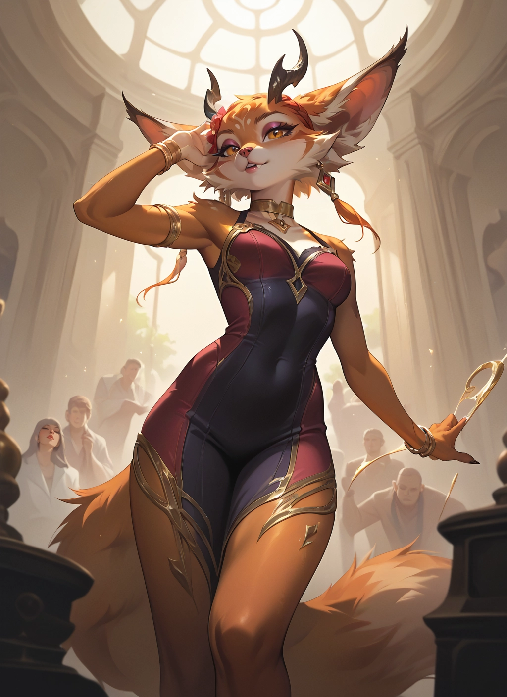furry, furry female, breasts, animal ears, dress, tail