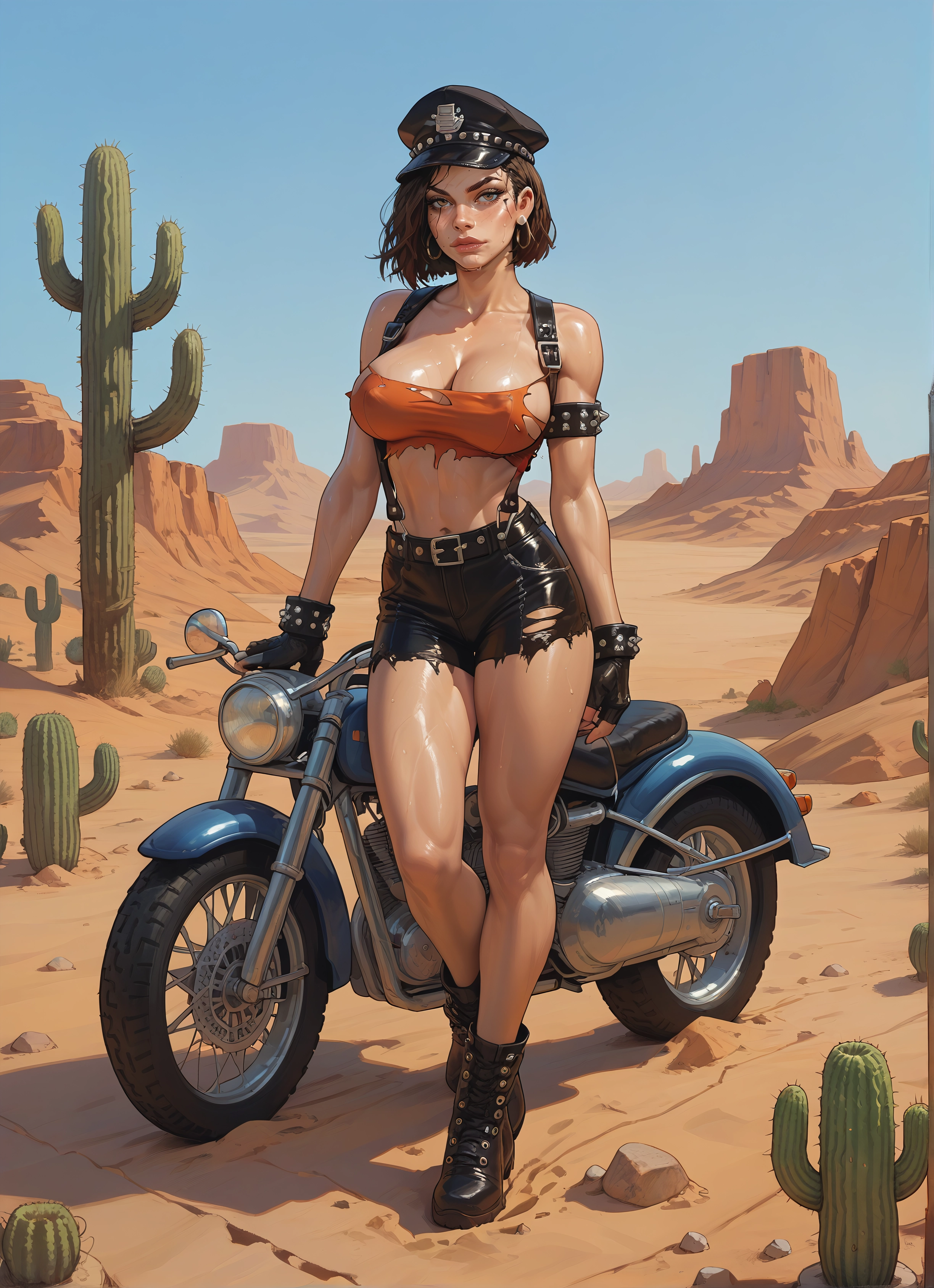 1girl, breasts, ground vehicle, motor vehicle, motorcycle, gloves · Yamete.gg