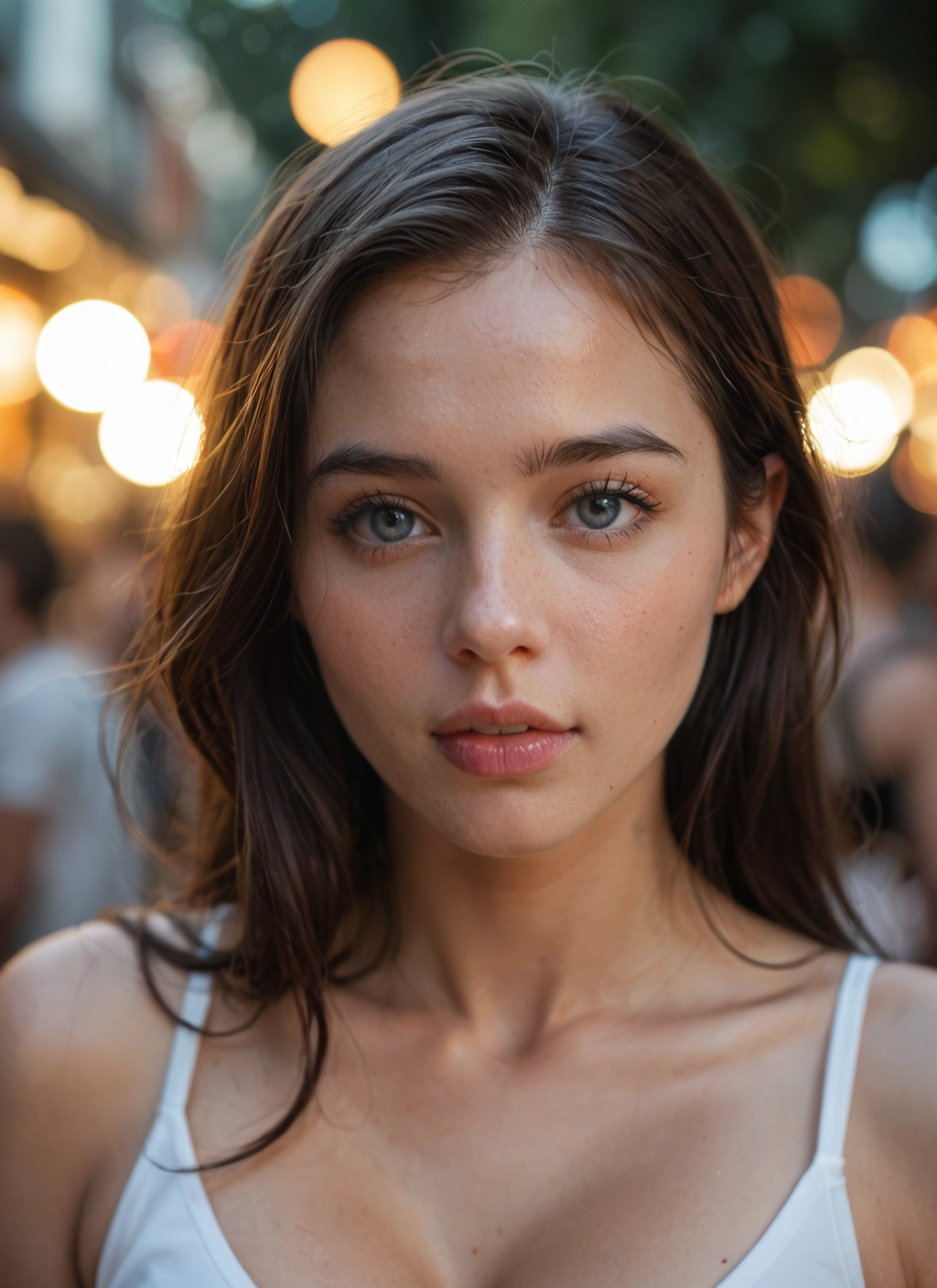 1girl, solo, photo (medium), brown hair, looking at viewer, blurry · Yamete.gg