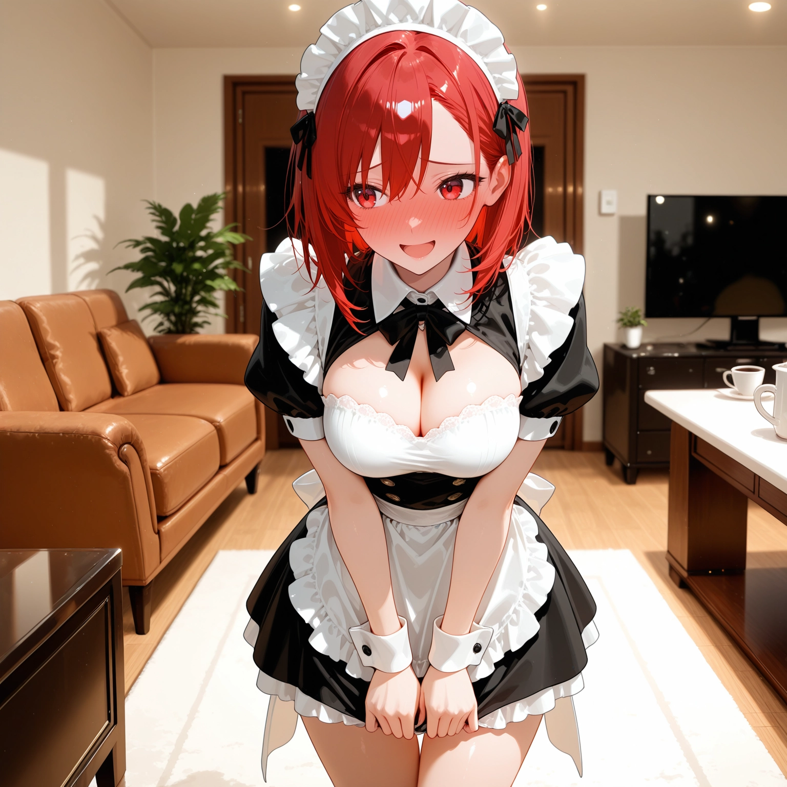 1girl, breasts, blush, maid headdress, solo, apron · Yamete.gg