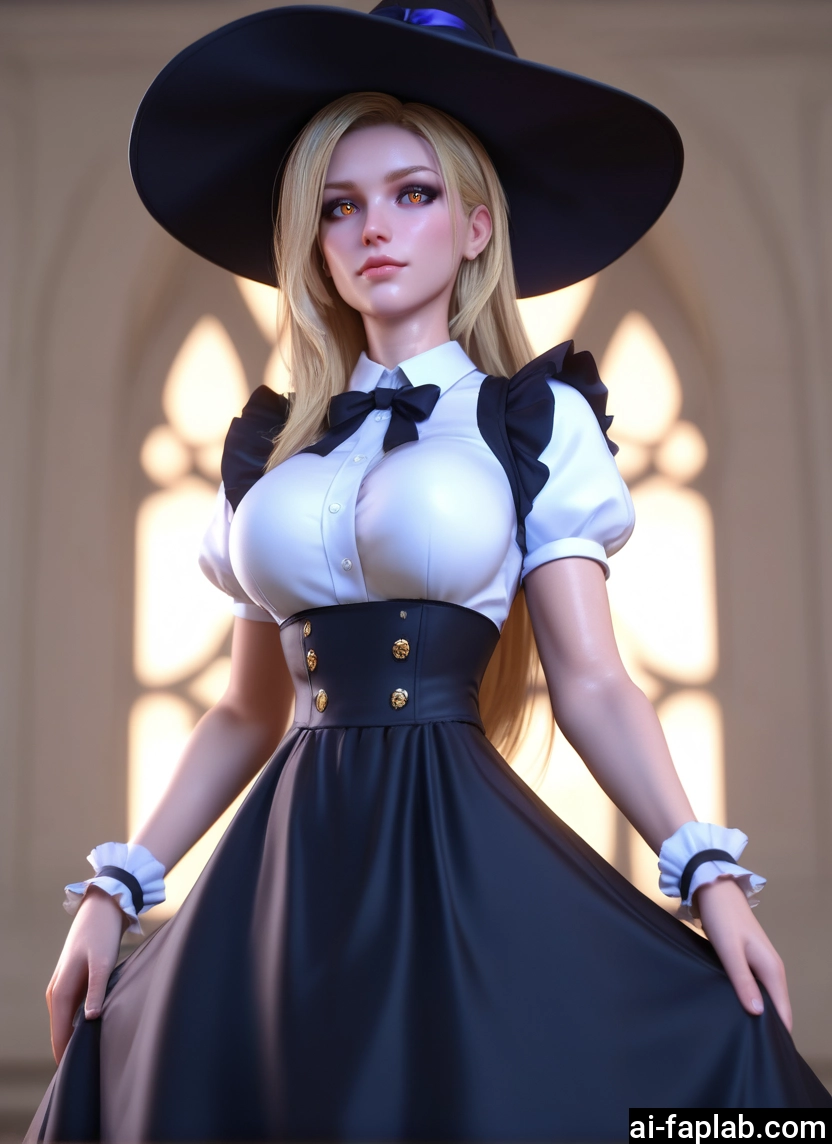 1girl, hat, witch hat, blonde hair, solo, breasts · Yamete.gg