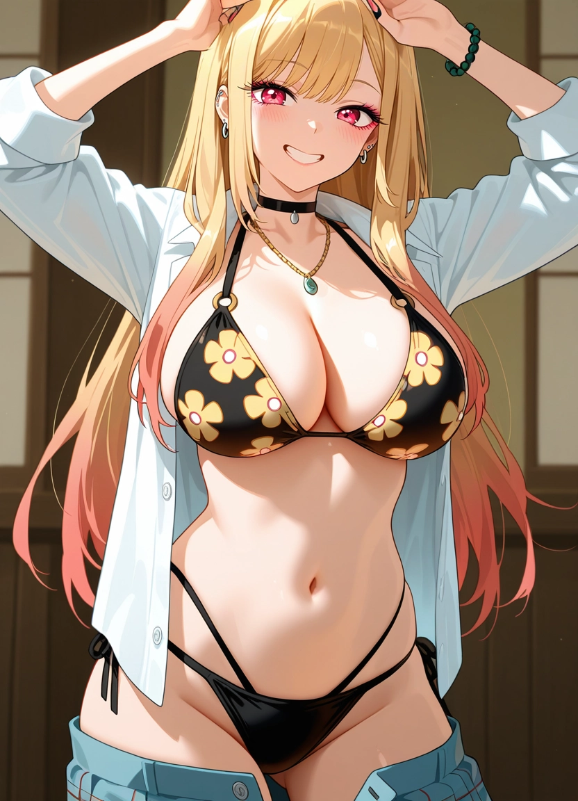 1girl, breasts, swimsuit, bikini, black bikini, jewelry · Yamete.gg