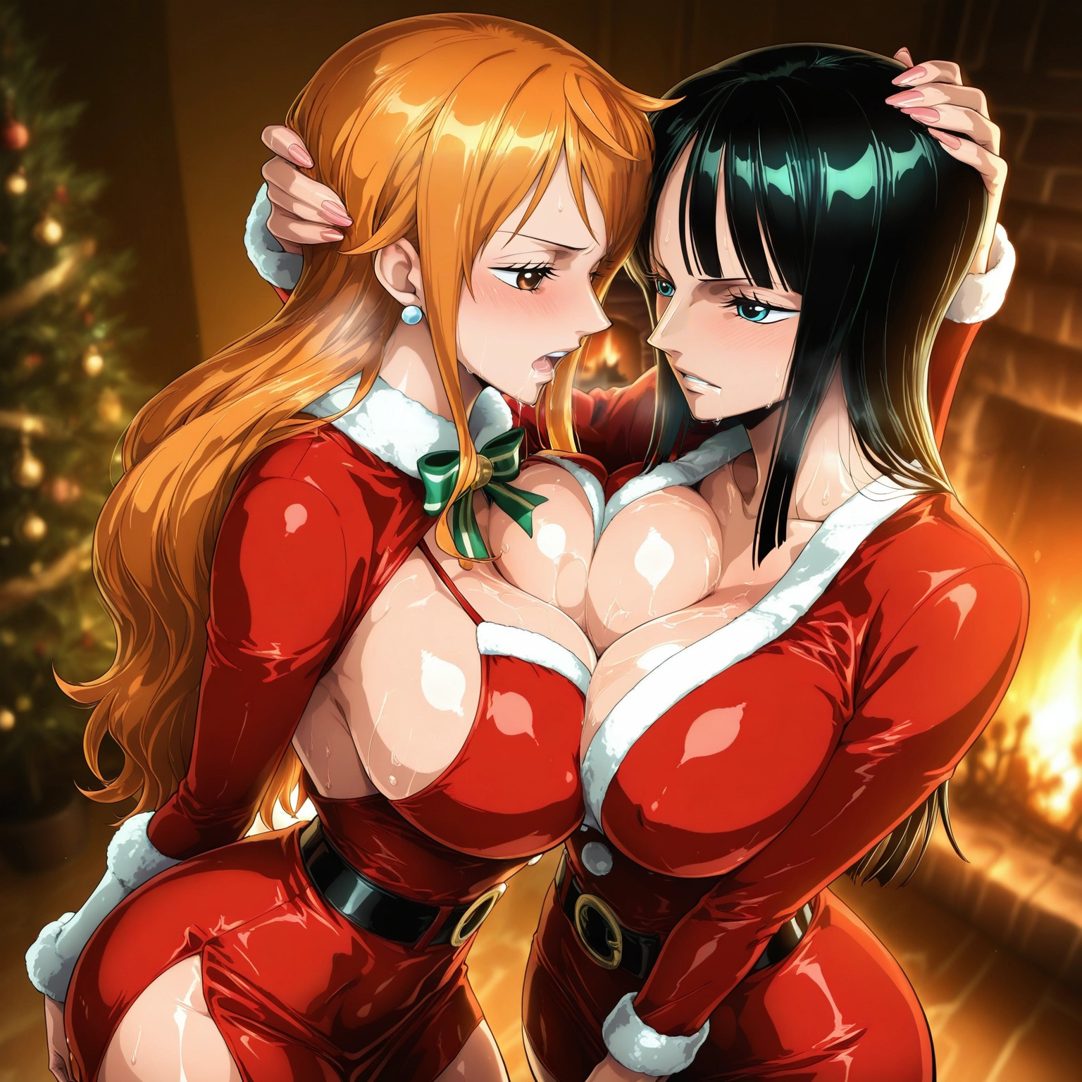 breasts, multiple girls, 2girls, breast press, long hair, large breasts · Yamete.gg