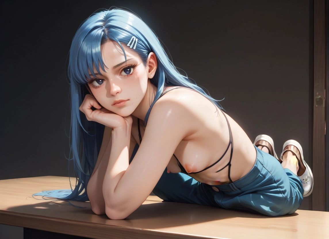 1girl, nipples, breasts, solo, long hair, hair ornament · Yamete.gg