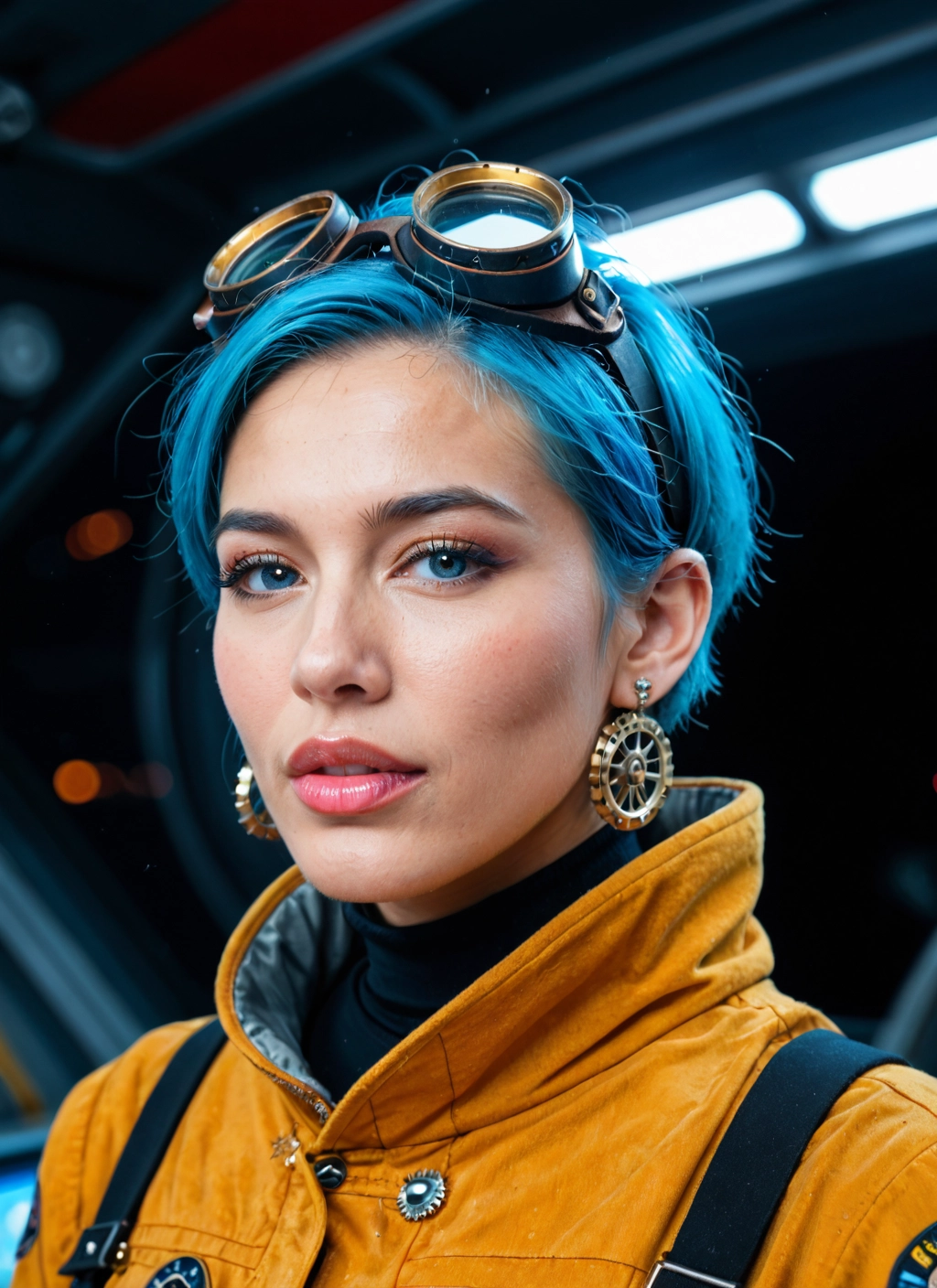 1girl, solo, goggles, jewelry, earrings, goggles on head · Yamete.gg