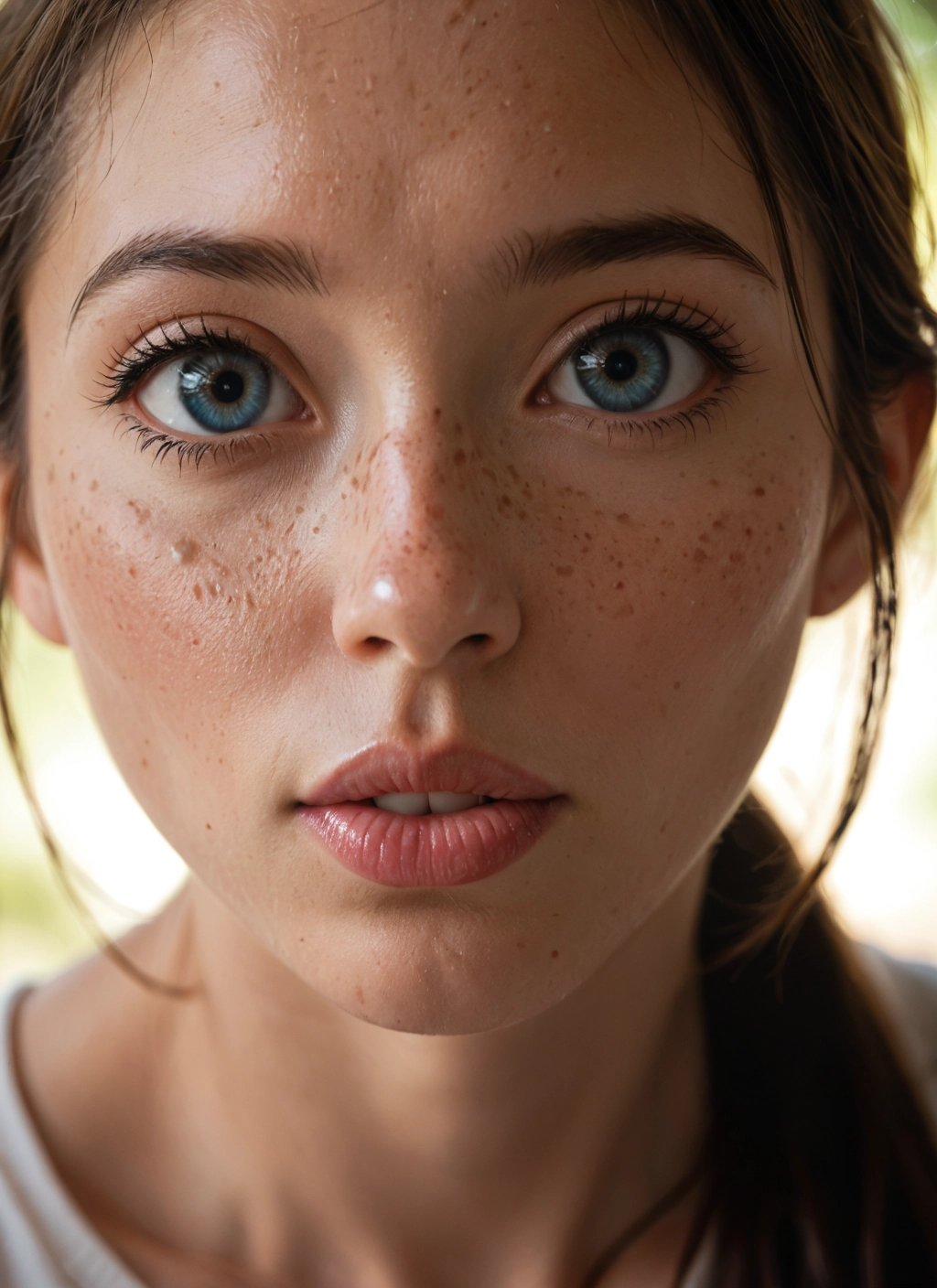 1girl, solo, blue eyes, freckles, looking at viewer, realistic · Yamete.gg