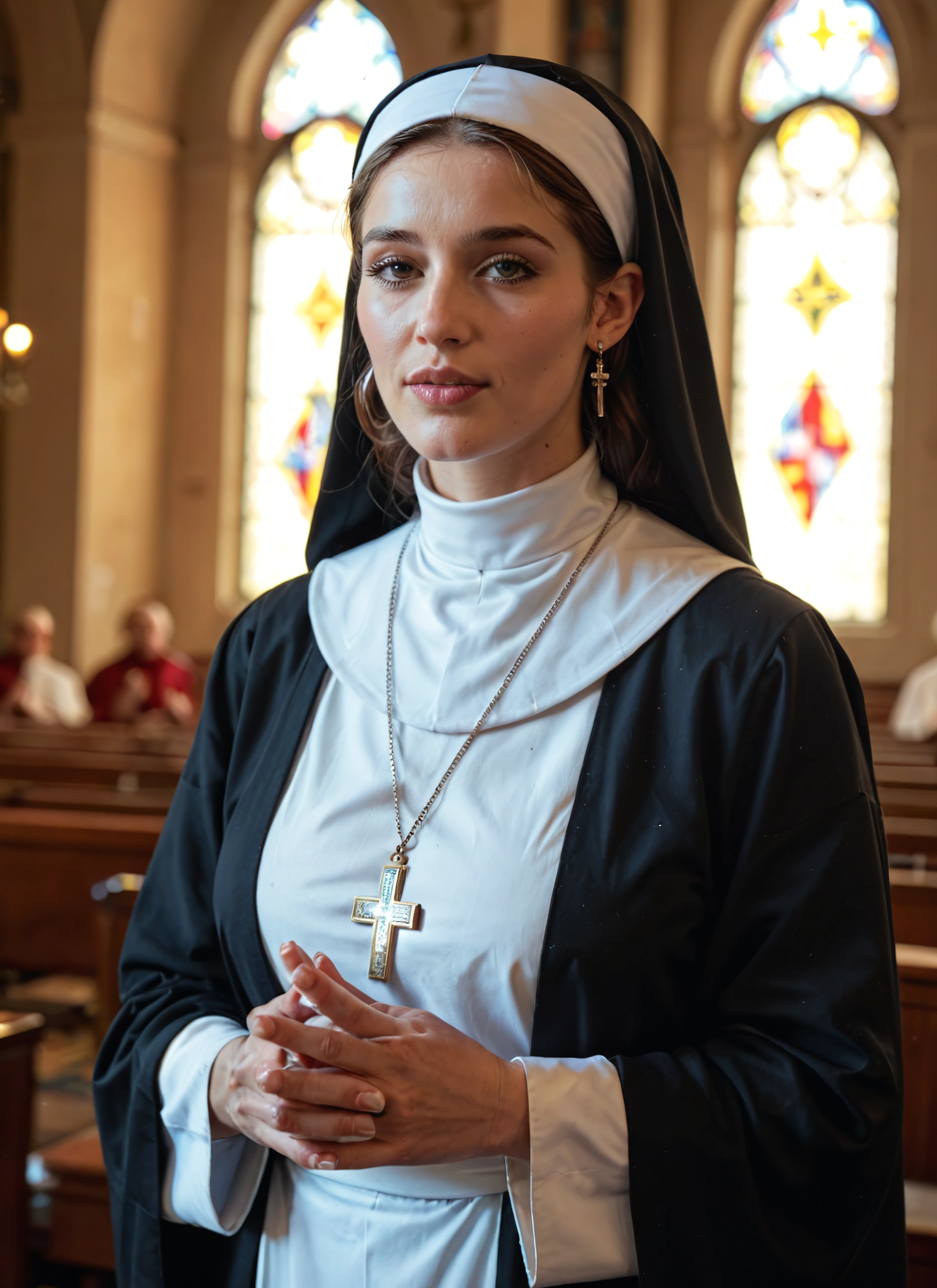 1girl, nun, jewelry, cross, necklace, habit · Yamete.gg