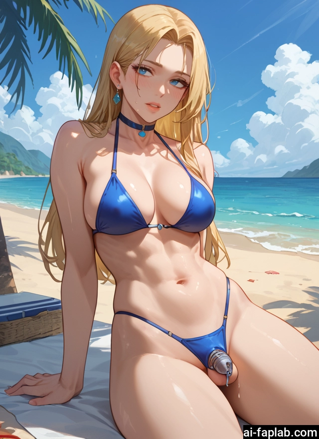 futanari, swimsuit, 1girl, breasts, bikini, blonde hair