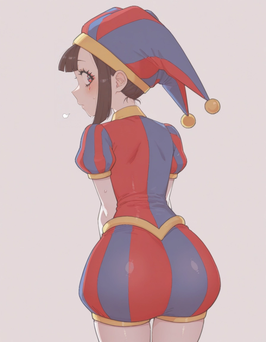 solo, 1girl, simple background, ass, hat, from behind · Yamete.gg