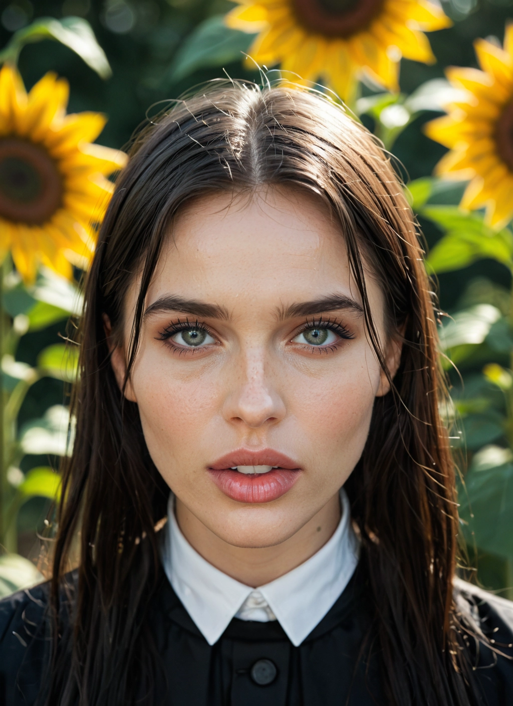 1girl, solo, flower, sunflower, looking at viewer, mole · Yamete.gg