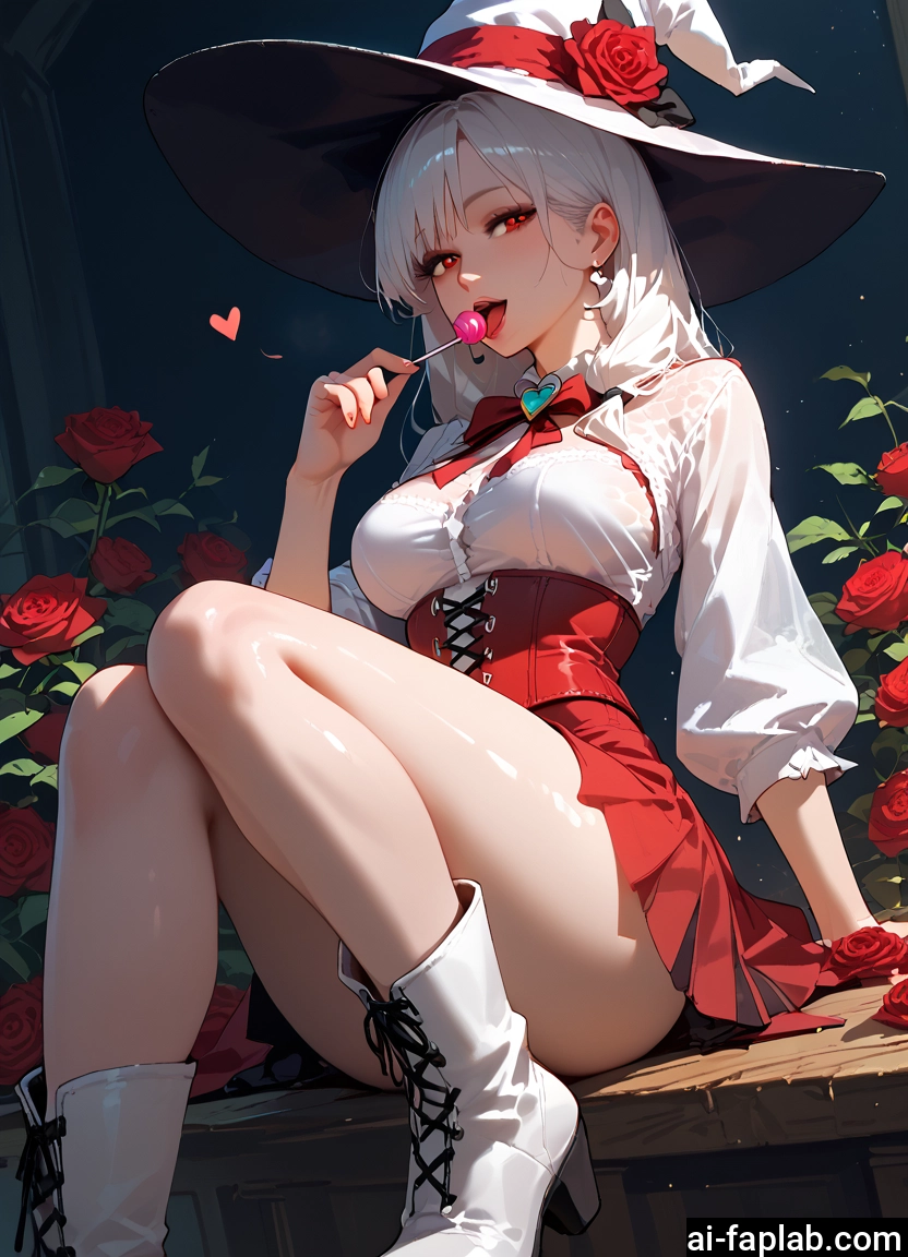 1girl, hat, food, candy, lollipop, witch hat