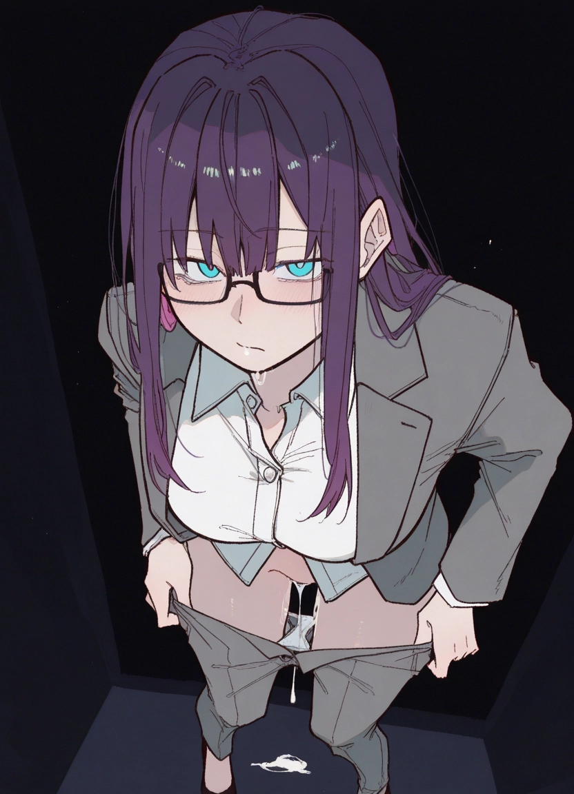 1girl, solo, glasses, cum, breasts, underwear · Yamete.gg